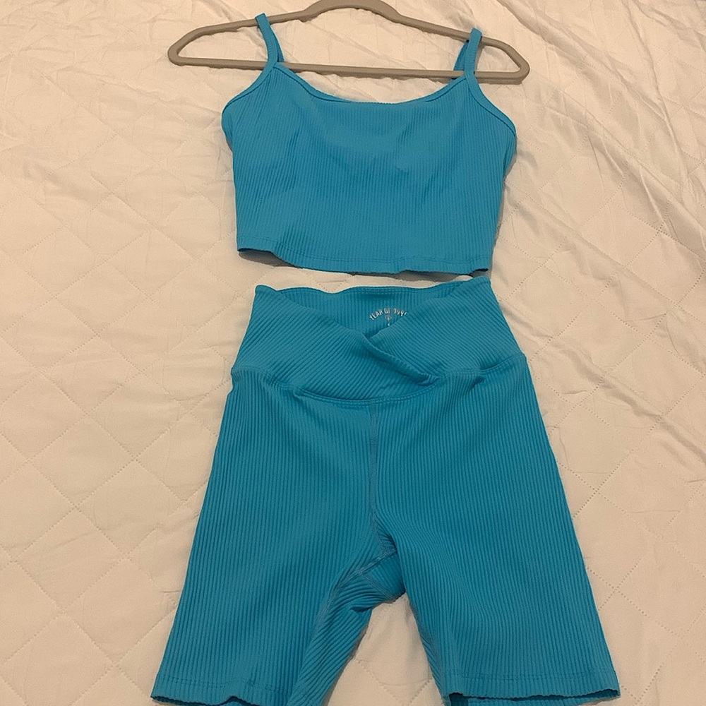 Year Of Our Ribbed Bright Blue Tank Bra/Biker Set